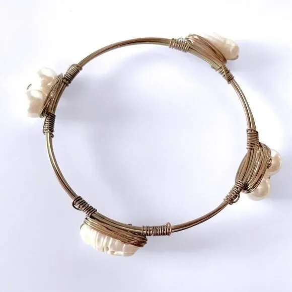 Freshwater Pearl Wire Wrapped Bangle Bracelet - Picture 3 of 5